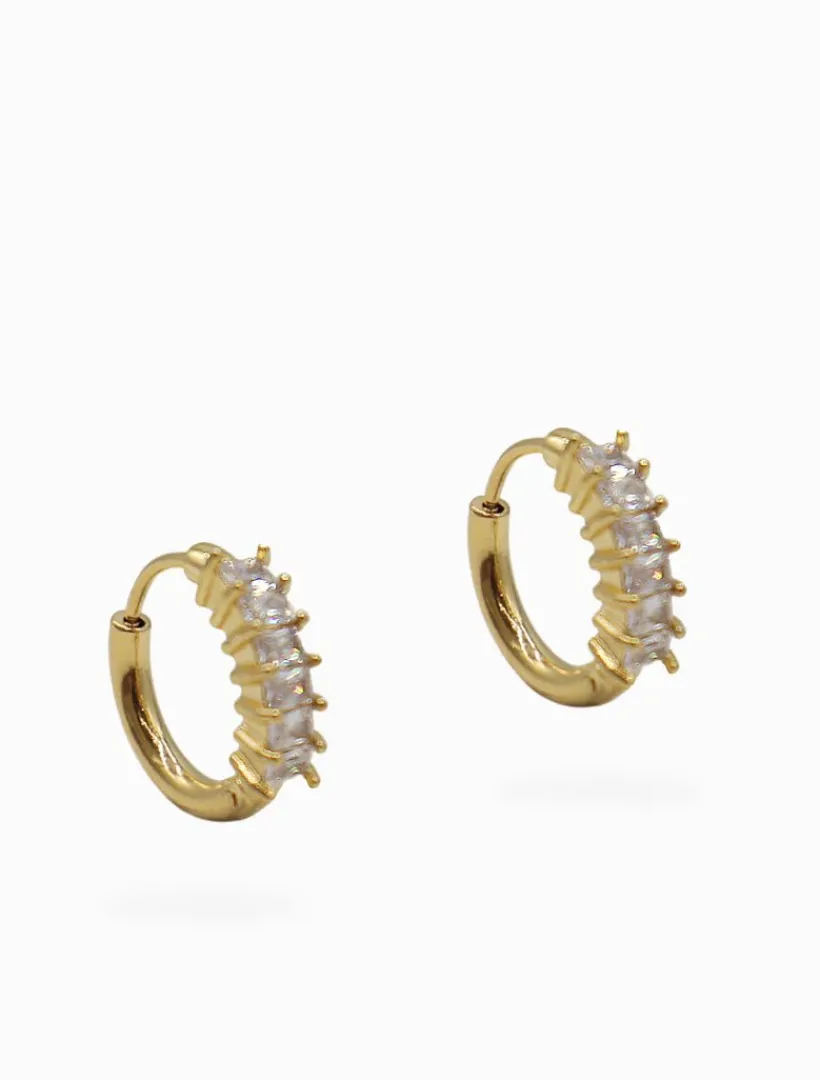 Earrings|Gold Jewellery*Zjoosh Baguette Crystal Hoops Gold