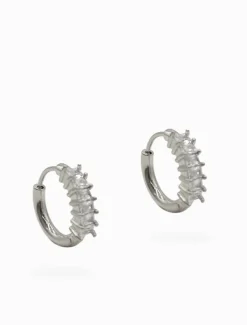 Earrings|Silver Jewellery*Zjoosh Baguette Crystal Hoops Silver
