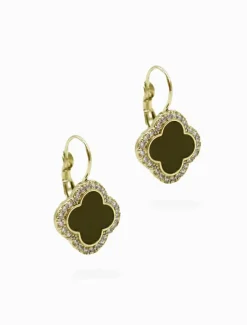 Earrings*Zjoosh Black Clover French Hooks Gold