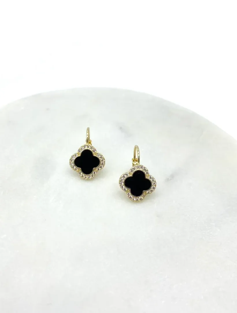 Earrings*Zjoosh Black Clover French Hooks Gold