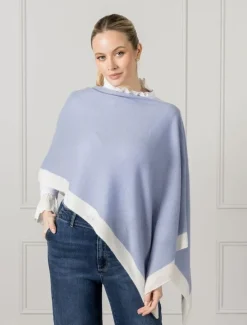 Scarves|Ponchos And Ponchettes*Zjoosh Border Ponchette Cloudy Blue ForgetMeNot