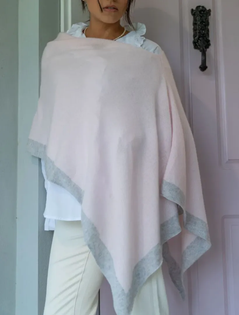 Scarves|Ponchos And Ponchettes*Zjoosh Cashmere Border Ponchette Pink Grey PinkGrey