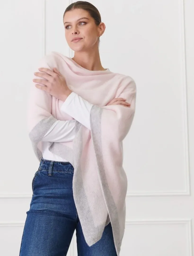Scarves|Ponchos And Ponchettes*Zjoosh Cashmere Border Ponchette Pink Grey PinkGrey