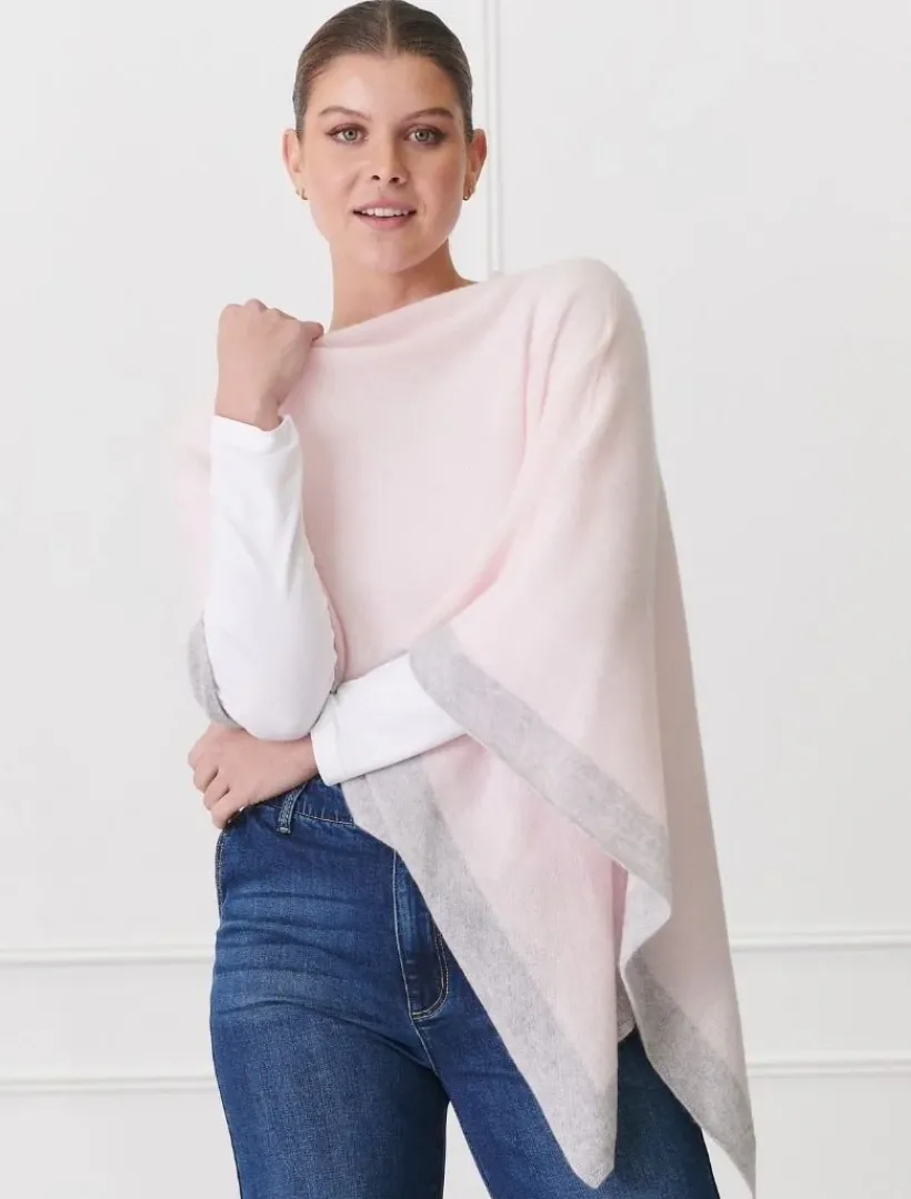 Scarves|Ponchos And Ponchettes*Zjoosh Cashmere Border Ponchette Pink Grey PinkGrey
