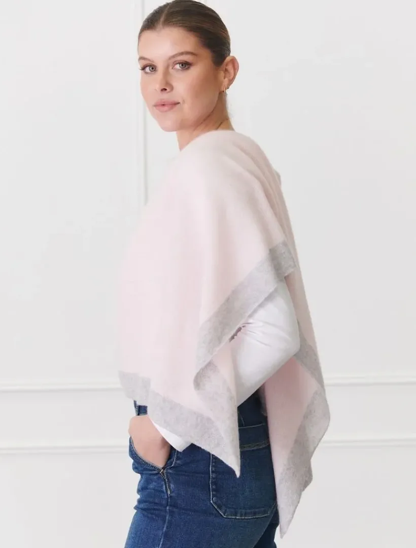 Scarves|Ponchos And Ponchettes*Zjoosh Cashmere Border Ponchette Pink Grey PinkGrey