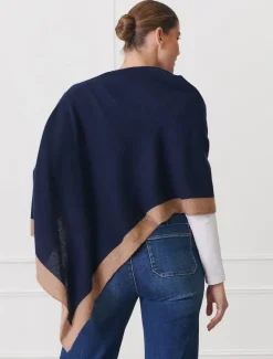 Scarves|Knits And Jumpers*Zjoosh Cashmere Border Ponchette Navy Tan NavyTan