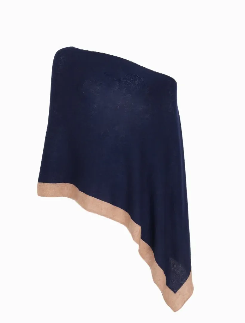 Scarves|Knits And Jumpers*Zjoosh Cashmere Border Ponchette Navy Tan NavyTan