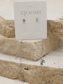 Earrings|Silver Jewellery*Zjoosh Chain Connected Crystal Studs Silver