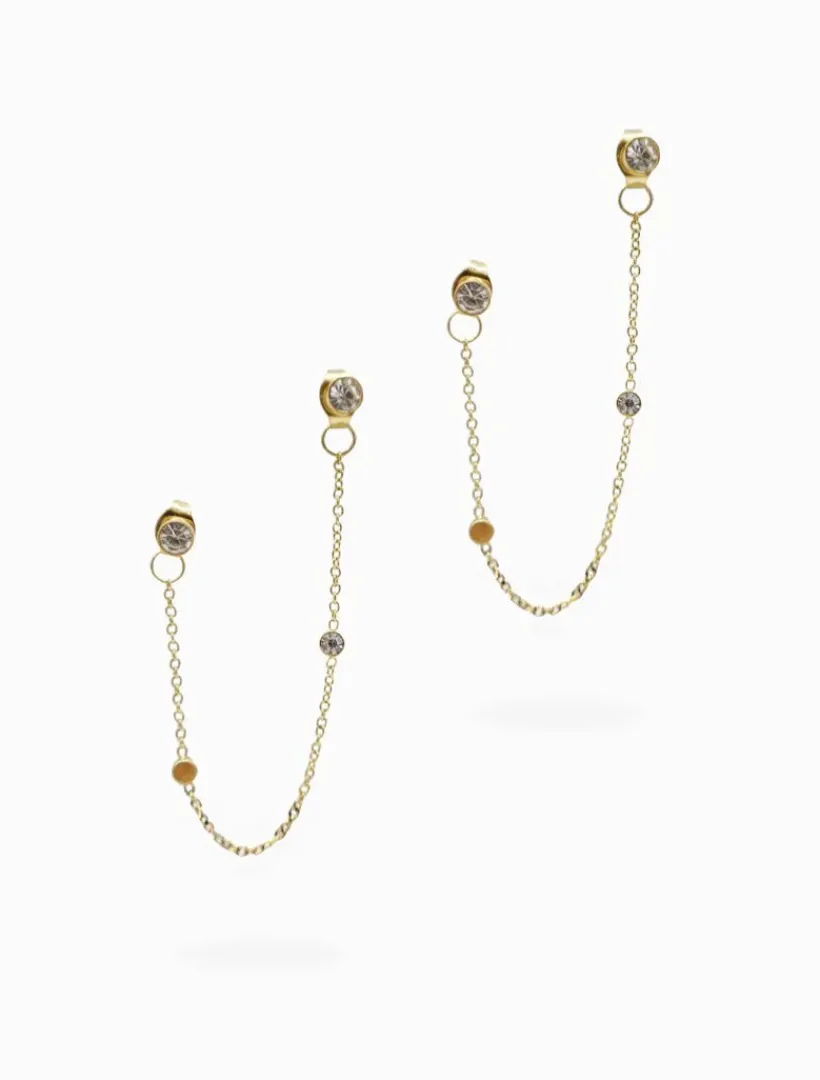 Earrings|Gold Jewellery*Zjoosh Chain Connected Crystal Studs Gold