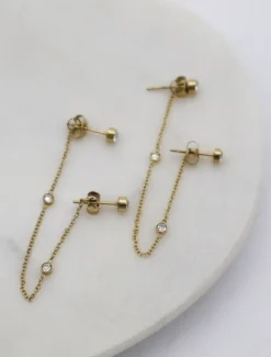 Earrings|Gold Jewellery*Zjoosh Chain Connected Crystal Studs Gold