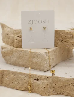 Earrings|Gold Jewellery*Zjoosh Chain Connected Crystal Studs Gold