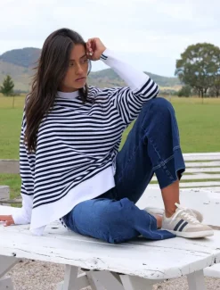 Loungewear|Knits And Jumpers*Zjoosh Claudia Striped Sweatshirt Indigo