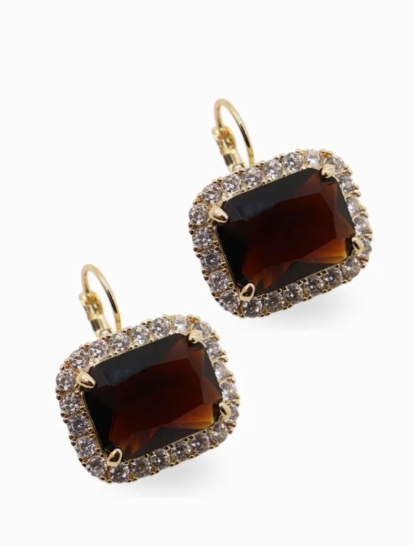 Earrings*Zjoosh Crystal French Hooks Chocolate and Champagne
