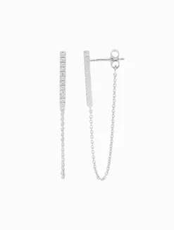Earrings|Silver Jewellery*Ellani Cubic Zirconia Bar and Chain Earrings Rhodium