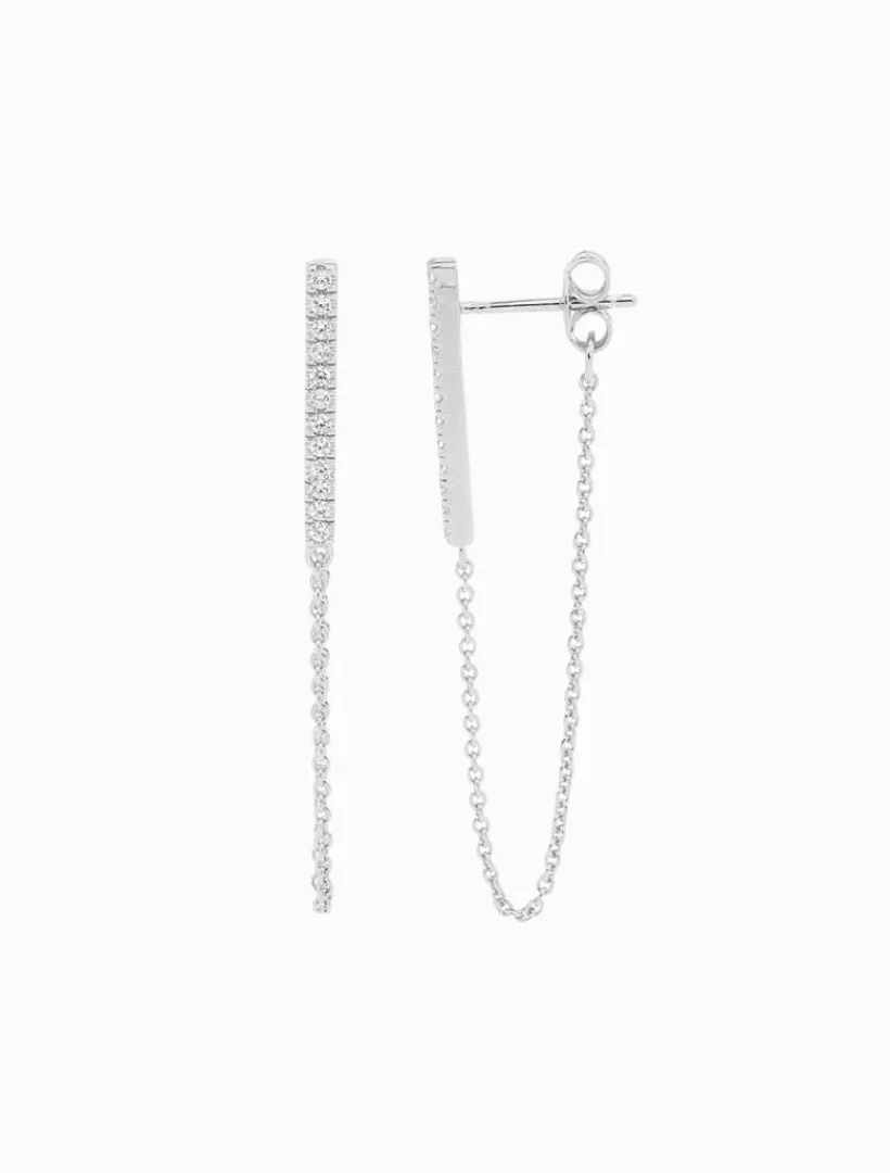 Earrings|Silver Jewellery*Ellani Cubic Zirconia Bar and Chain Earrings Rhodium