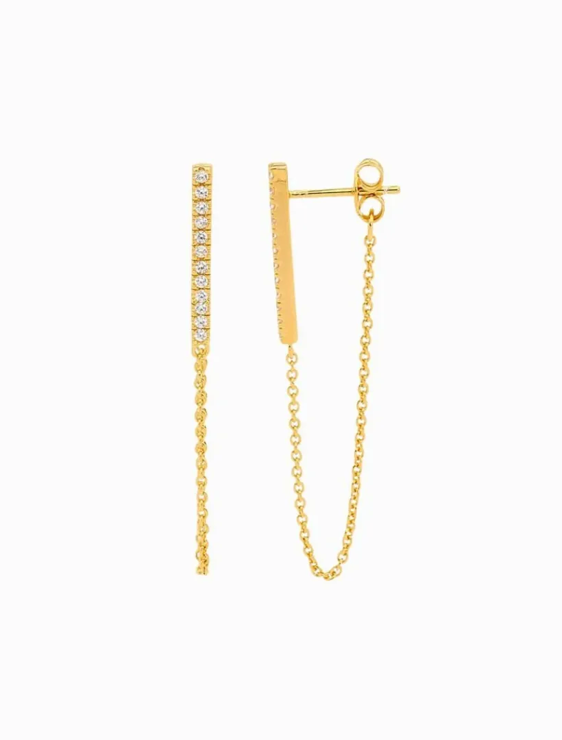 Earrings|Gold Jewellery*Ellani Cubic Zirconia Bar and Chain Earrings Gold