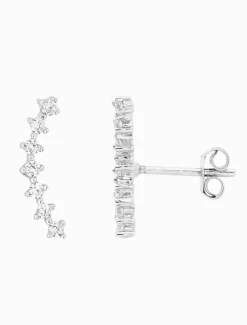 Earrings|Silver Jewellery*Ellani Cubic Zirconia Claw Set Curved Row Studs