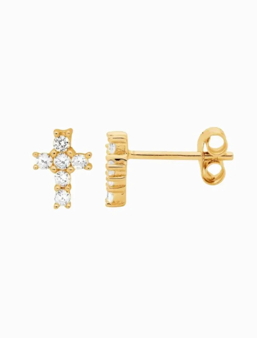 Earrings|Gold Jewellery*Ellani Cubic Zirconia Claw Set Cross Studs Gold