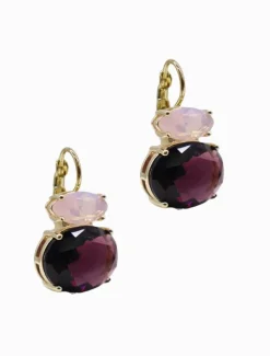 Earrings*Zjoosh Double Crystal French Hooks Pink and Mauve