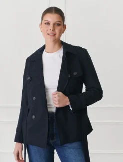 Jackets And Coats*Zjoosh Ella Cropped Trench Coat Navy