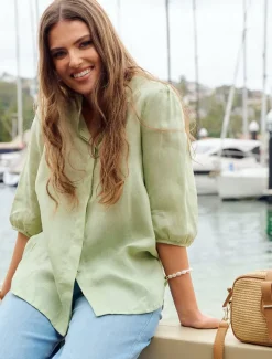 Shirts And Tops*Zjoosh Evie Linen Shirt Light Green - FINAL SALE LightGreen