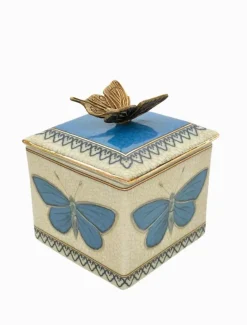 Home Ornaments|Ceramics*3rd Party Other Exotico Trinket Box Mariposa Blue