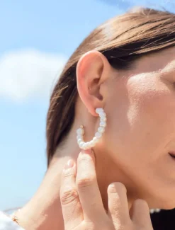 Pearl Jewellery|Earrings*Zjoosh Fresh Water Pearl Hoops White