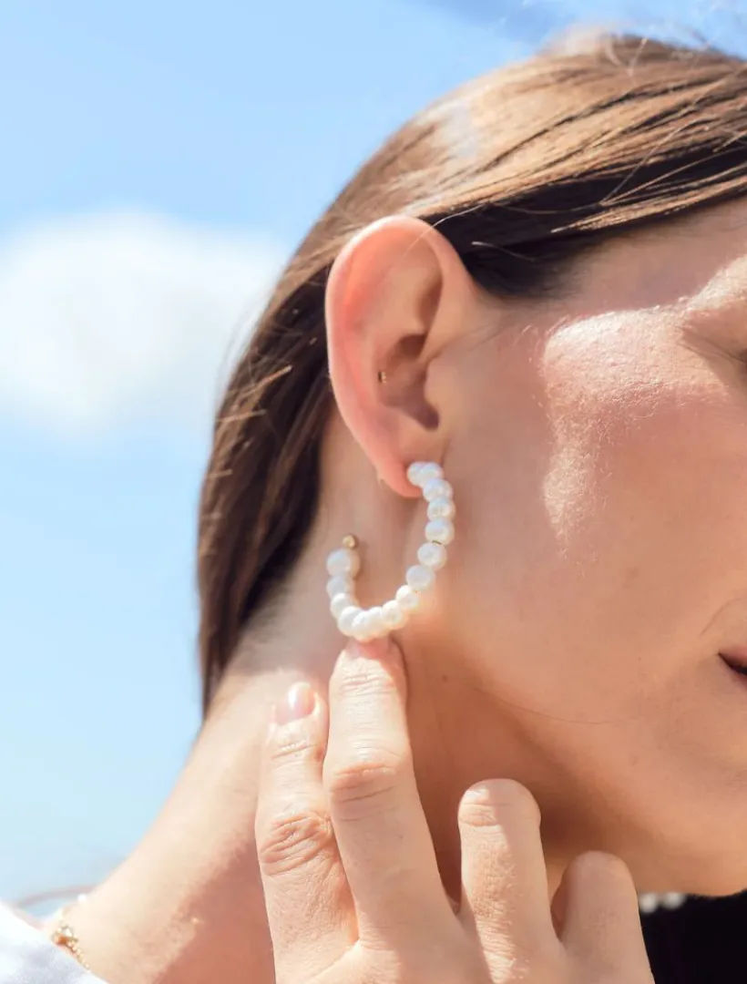Pearl Jewellery|Earrings*Zjoosh Fresh Water Pearl Hoops White