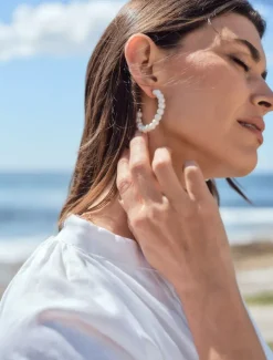 Pearl Jewellery|Earrings*Zjoosh Fresh Water Pearl Hoops White