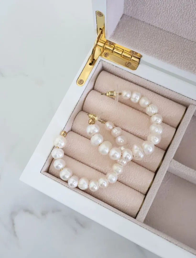 Pearl Jewellery|Earrings*Zjoosh Fresh Water Pearl Hoops White