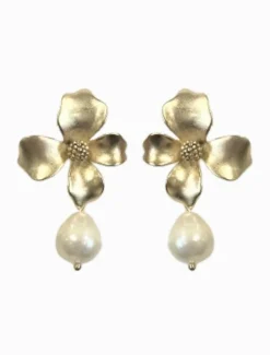 Pearl Jewellery|Earrings*Zjoosh Gold Flower Pearl Drops