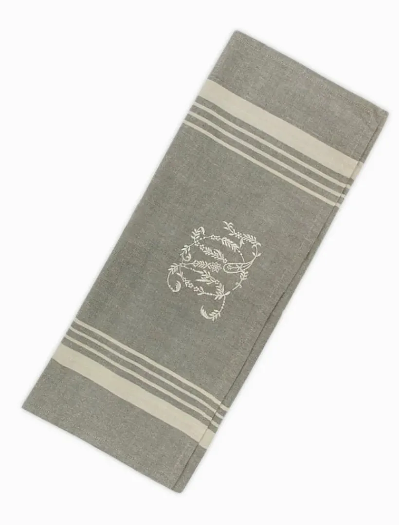 Towels*3rd Party Other Grey Stripe Monogram Tea Towel Natural