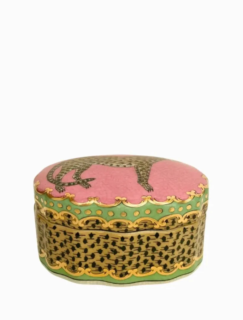 Home Ornaments|Ceramics*3rd Party Other Isla Trinket Box Leopardo Green Pink