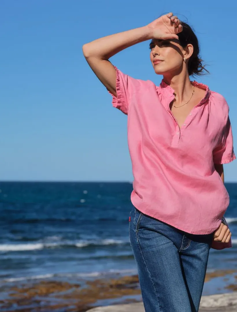 Shirts And Tops*Zjoosh Kell Bell Linen Shirt Pink
