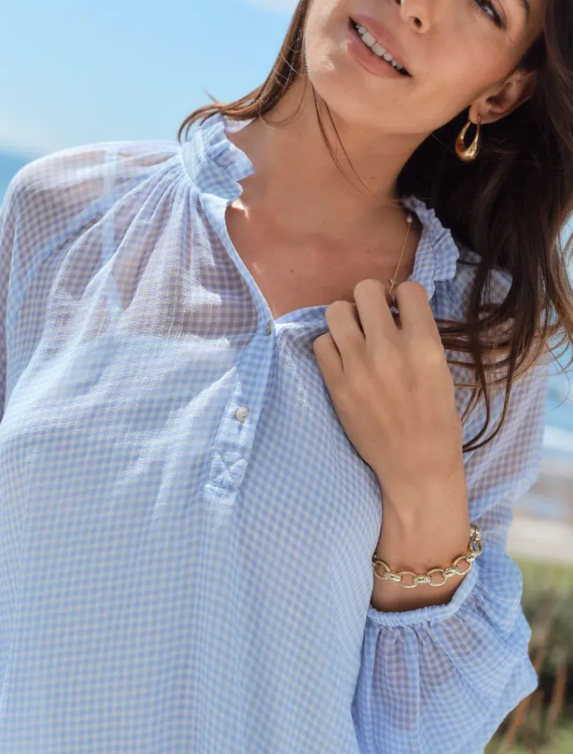 Shirts And Tops*Zjoosh Kell Gingham Top Ice Blue- FINAL SALE IceBlue