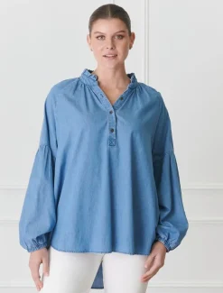 Shirts And Tops*Zjoosh Kell Shirt Summer Wash Denim