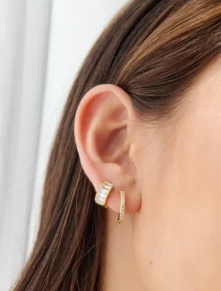 Lucienne - Zjoosh Premium|Earrings*Zjoosh Lucienne Baguette Huggie Hoops Gold