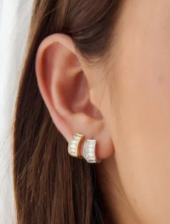 Lucienne - Zjoosh Premium|Earrings*Zjoosh Lucienne Baguette Huggie Hoops Rhodium
