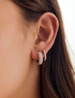 Lucienne - Zjoosh Premium|Earrings*Zjoosh Lucienne Crusted Crystal Hoops Rhodium