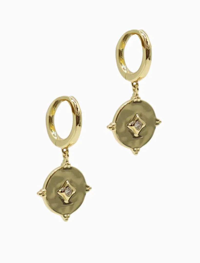 Lucienne - Zjoosh Premium|Earrings*Zjoosh Lucienne Disk and Crystal Drops Gold