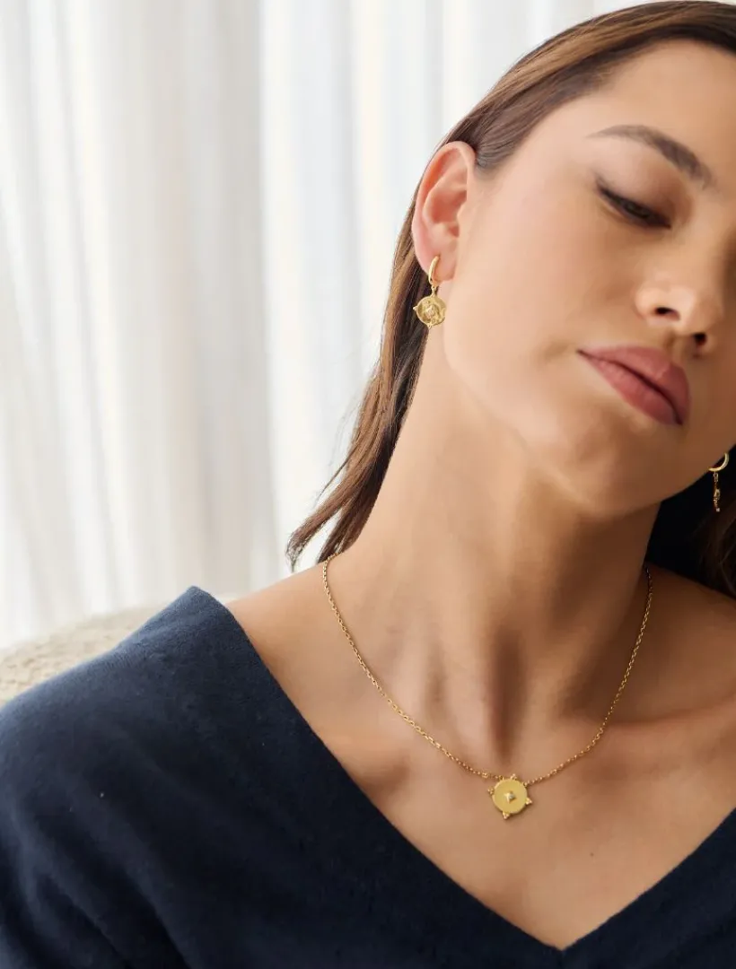Lucienne - Zjoosh Premium|Earrings*Zjoosh Lucienne Disk and Crystal Drops Gold