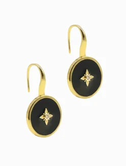 Lucienne - Zjoosh Premium|Earrings*Zjoosh Lucienne Enamel and Crystal Hook Earring Black