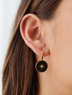 Lucienne - Zjoosh Premium|Earrings*Zjoosh Lucienne Enamel and Crystal Hook Earring Black