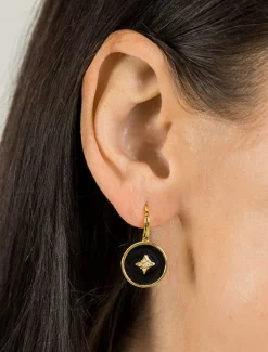 Lucienne - Zjoosh Premium|Earrings*Zjoosh Lucienne Enamel and Crystal Hook Earring Black