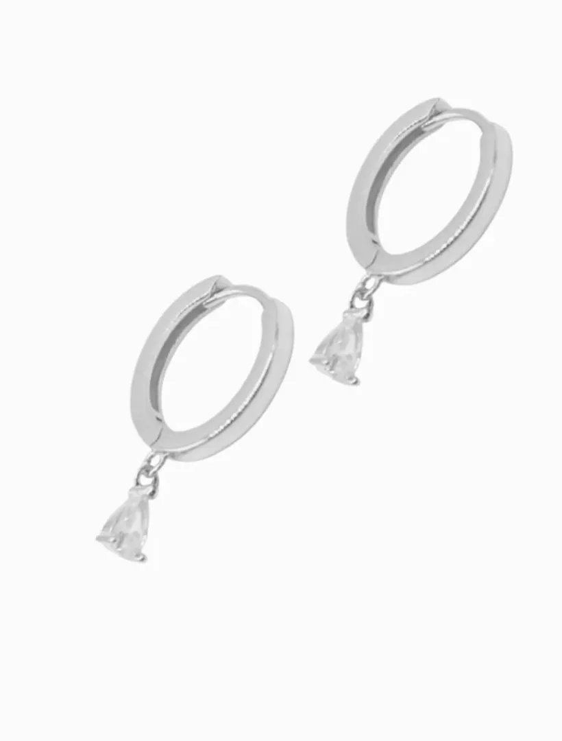 Lucienne - Zjoosh Premium|Earrings*Zjoosh Lucienne Hoops with Cubic Zirconia Drop Rhodium