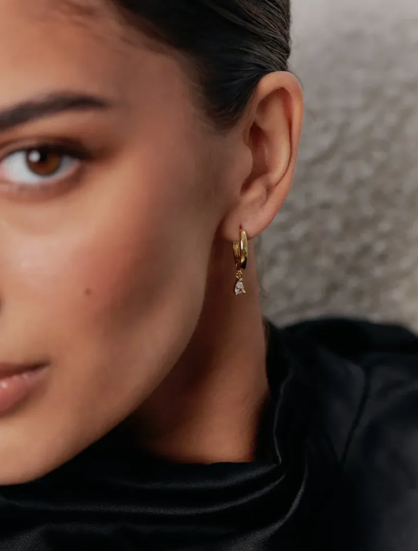 Lucienne - Zjoosh Premium|Earrings*Zjoosh Lucienne Hoops with Cubic Zirconia Drop Gold