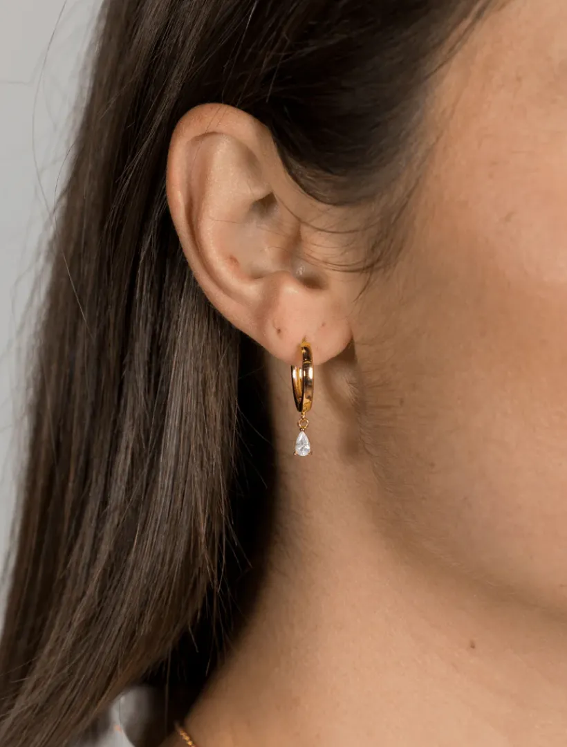 Lucienne - Zjoosh Premium|Earrings*Zjoosh Lucienne Hoops with Cubic Zirconia Drop Gold