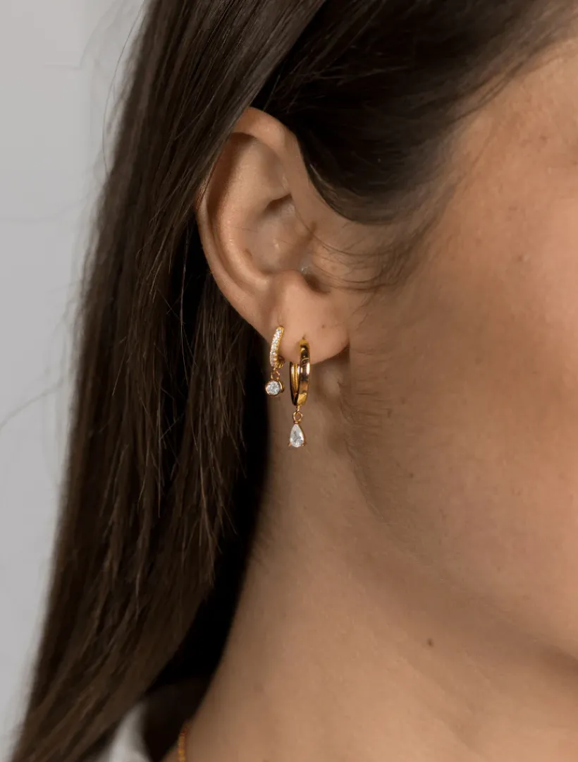 Lucienne - Zjoosh Premium|Earrings*Zjoosh Lucienne Hoops with Cubic Zirconia Drop Gold