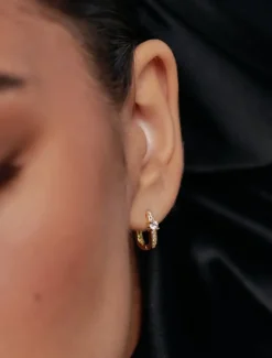 Lucienne - Zjoosh Premium|Earrings*Zjoosh Lucienne Oblong Cubic Zirconia Hoops Gold