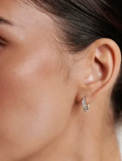 Lucienne - Zjoosh Premium|Earrings*Zjoosh Lucienne Oblong Cubic Zirconia Hoops Rhodium